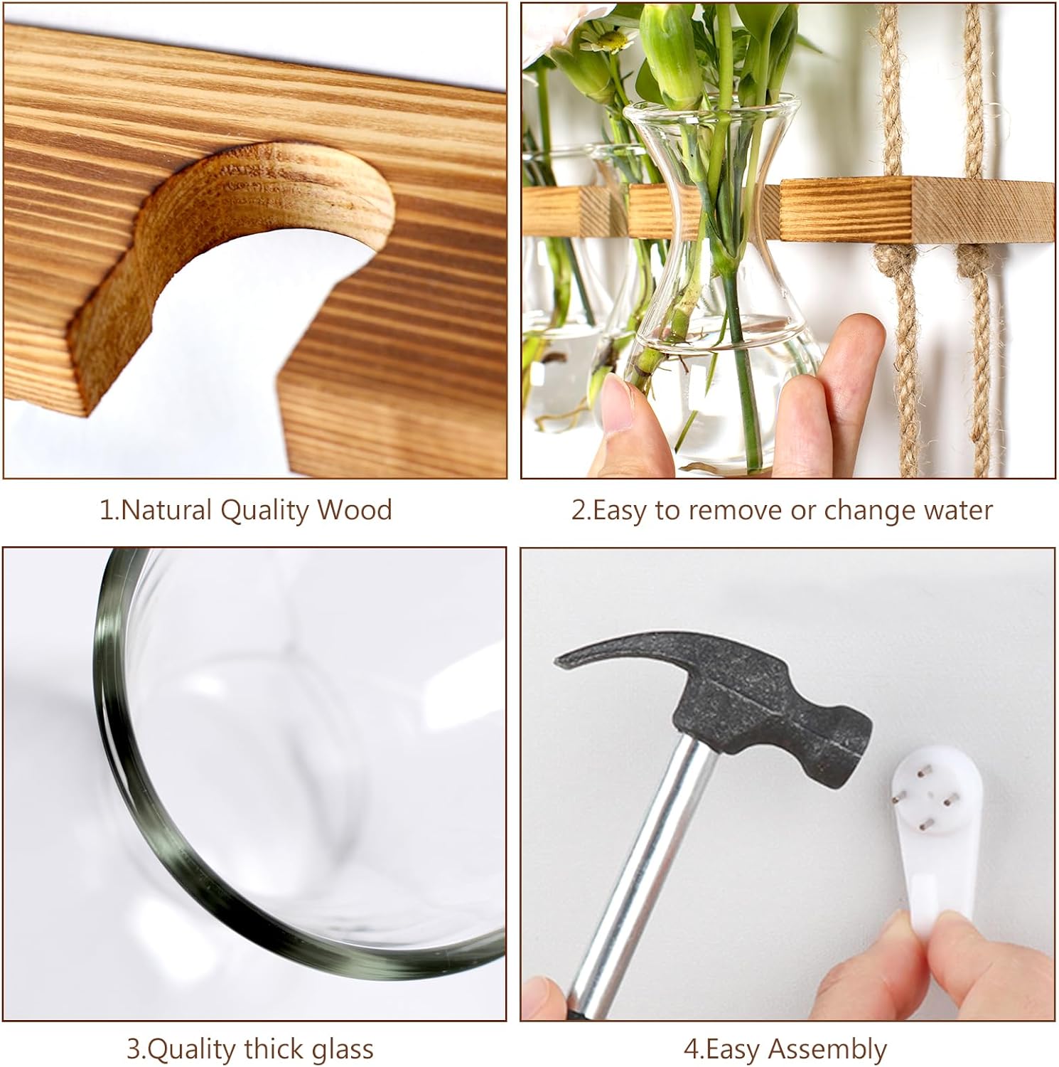 3 Tiered Plant Propagation Station - Wall Hanging Terrarium with Wooden Stand Indoor 9 Teardrop Vase Glass Planter for Hydroponic Plants Cutting Flower Plant Lover Gift