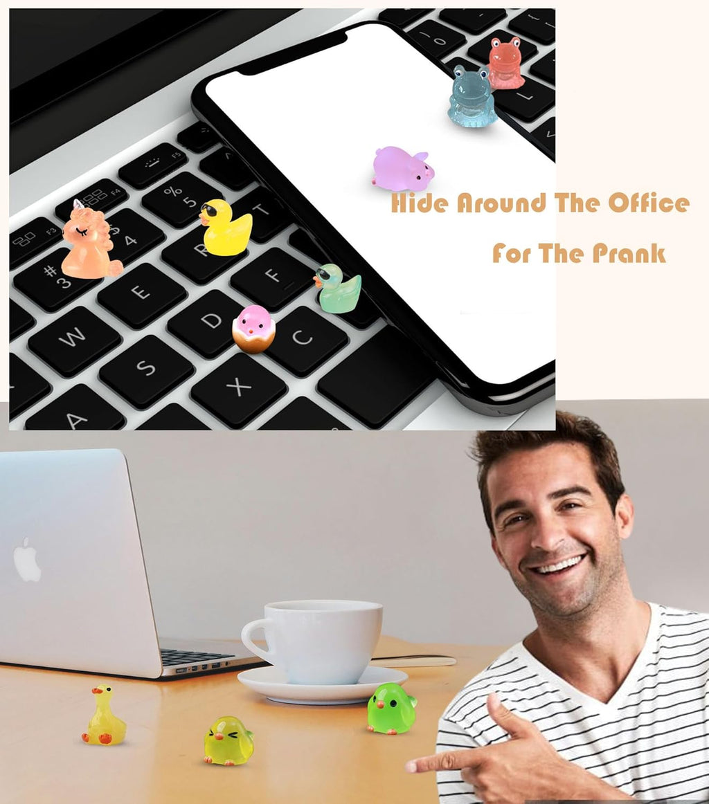 50 Pcs Luminous Mini Resin Animals, Glow in The Dark Tiny Ducks, Frogs, Birds, Cute Dollhouse Miniatures for Crafts, Fairy Garden and Home Décor