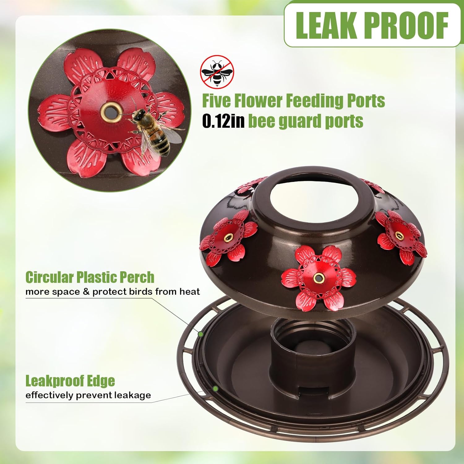 BOLITE Hummingbird Feeder, Hand Blown Glass Hummingbird Feeders for Outdoors Hanging, with Ant Moat and 5 Feeding Ports, 22 Ounces, Peony Flower Shape, Red, Gifts for Women Men, Gifts for Mom Dad