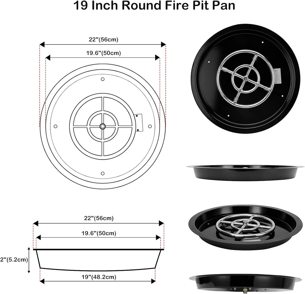 Stanbroil 19-Inch Round Fire Pit Burner Pan, Drop-in Gas Firepit Insert for DIY Fire Pit Table, Porcelain Steel, BTU 92,000 Max