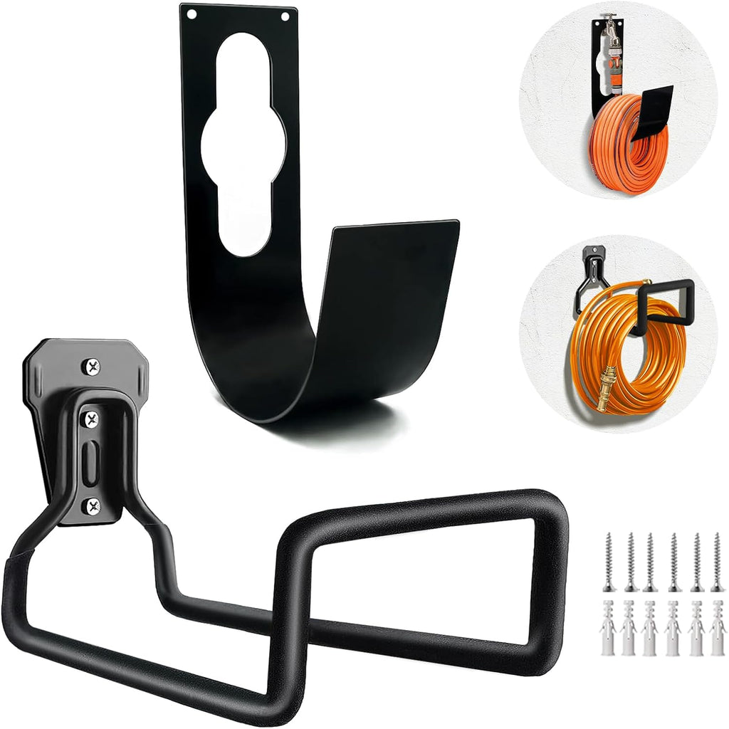 WaterHose Holder, 2 Pack Heavy Duty Wall Mount, Metal Hose Reel, Sturdy Hose Hanger Rack Stand for Outdoor Yard & Garage Storage