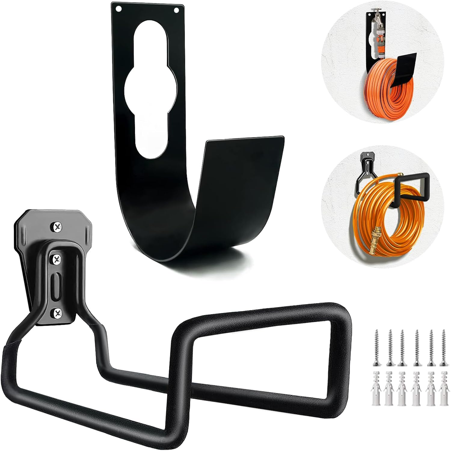 WaterHose Holder, 2 Pack Heavy Duty Wall Mount, Metal Hose Reel, Sturdy Hose Hanger Rack Stand for Outdoor Yard & Garage Storage