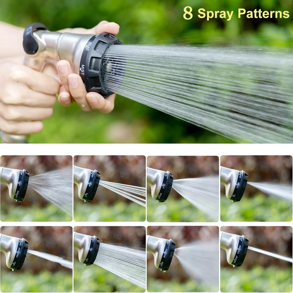 FANHAO Professional Heavy Duty Garden Hose Nozzle, 100% Metal Thumb Control Water Hose Sprayer with 8 Spray Patterns, High Pressure Water Nozzle for Lawn & Plant Watering, Car & Pet Washing