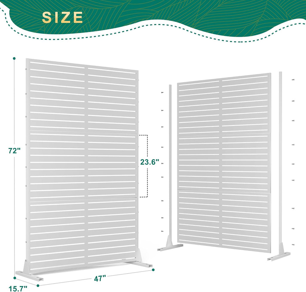 72" H×47" W Metal Outdoor Privacy Screen Freestanding, Panels for Patio Lawn Deck, Freestanding Decorative Privacy Screen for Balcony Yard&Garden(Consists of 3 Panels)