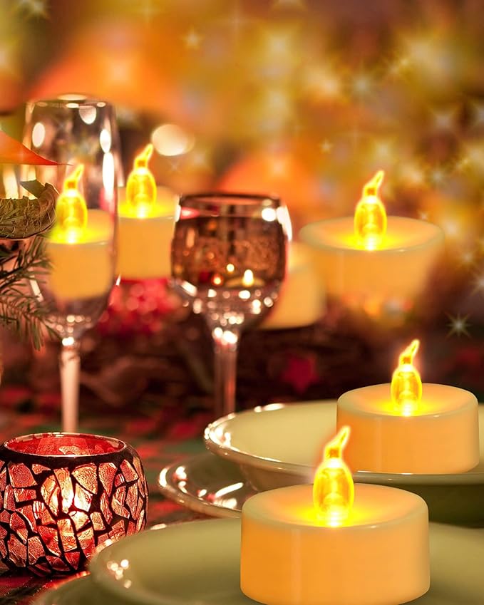 JOSU LED Tea Lights Candles [24 Pack] Flameless Candles, Realistic Battery Operated Candle, Flickering Bright Tealights with Warm Yellow Light for Party, Wedding, Valentine's Day