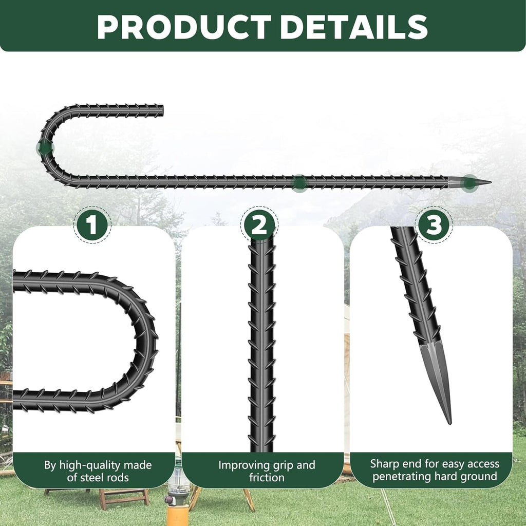10 Pieces J Hooks Rebar Metal Tent Stakes 16 Inch Galvanized Ground Anchors Yard Stakes for Landscape Fabric Artificial Turf Heavy Duty Anti Rust for Outdoor Lawn Decorations Inflatables Swing Set