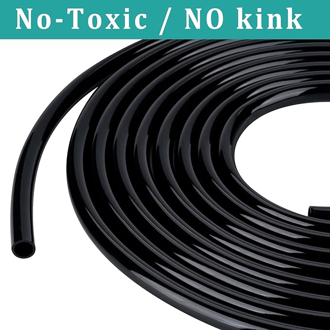 1" id - 25ft Black Vinyl Tubing Flexible PVC Tube Hybrid Hose Transfer Water Fuel Gas for Pond Fountain Garden Waterfall, Durable and Safe, with 2 Hose Clamps