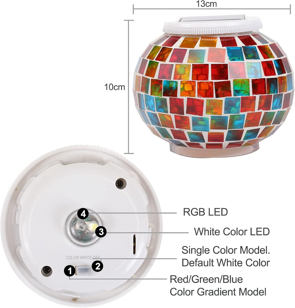 Color Changing Mosaic Solar Light Led Garden Lights，echargeable Solar Table Lights Outdoor Waterproof Solar Night Lights for Garden, Patio, Party，Outdoor/Indoor Decorations, Ideal Gift
