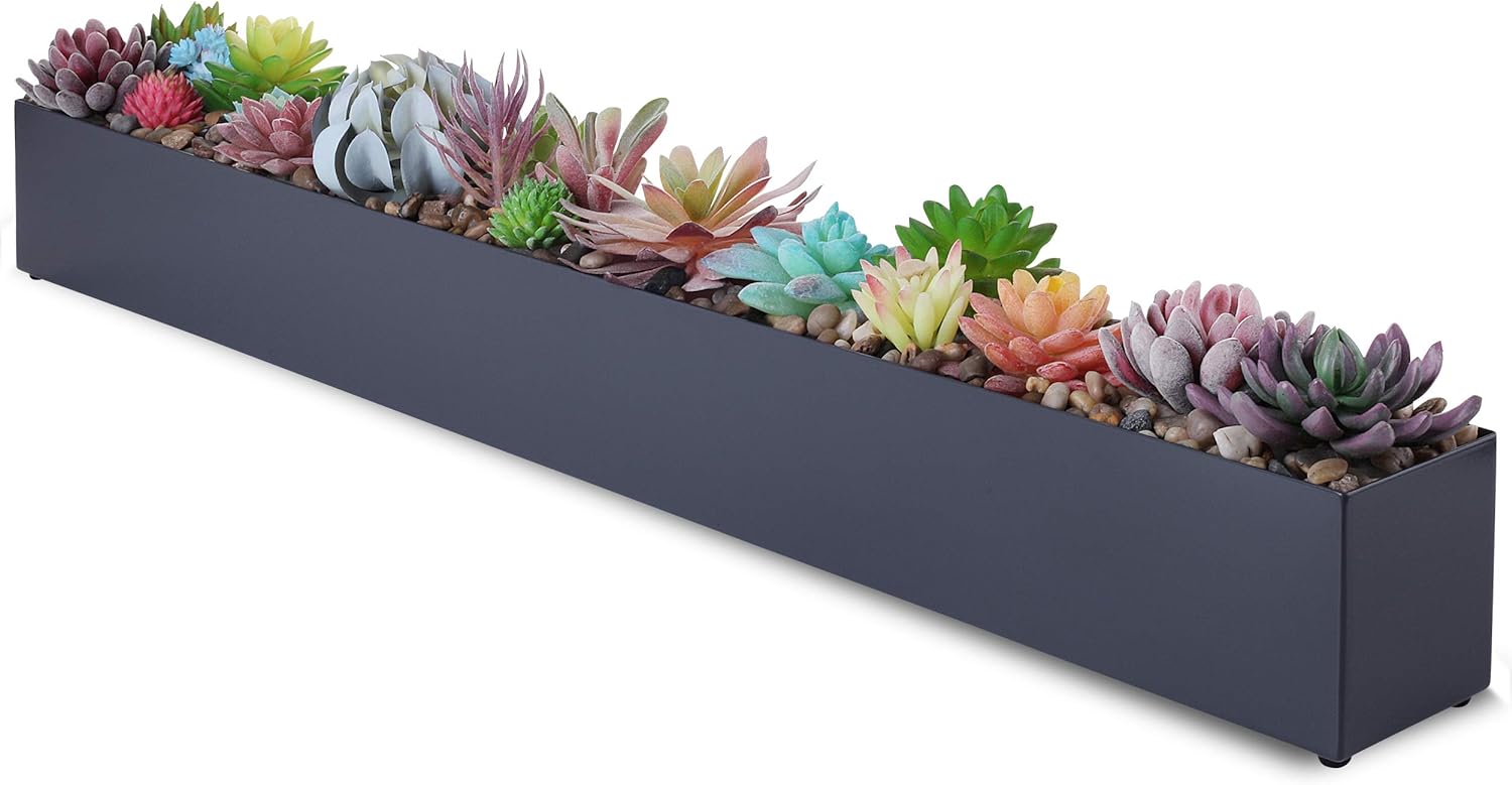 DR&Co Modern Grey Rectangle Planter Box, 16" Metal Planter Perfect for Succulent, Narrow Box for Table or Window Sill, Rectangular Stainless Steel Long
