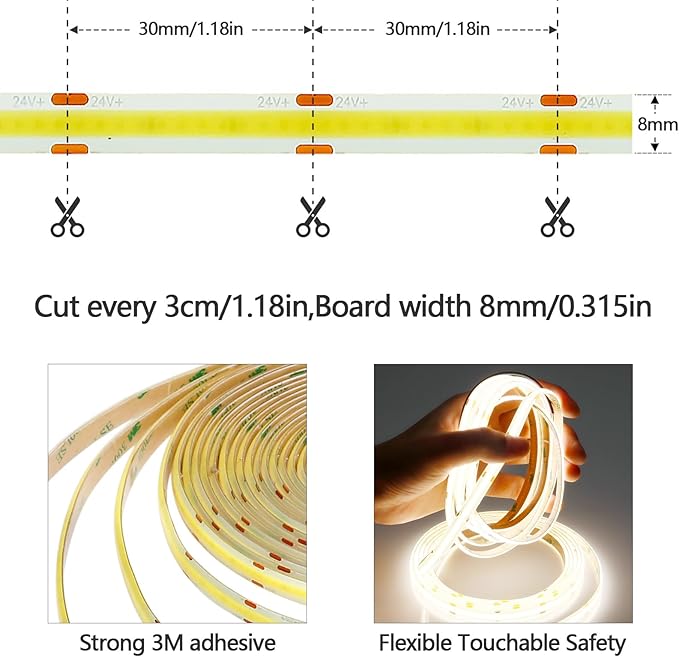 10M/32.8ft 24V COB LED Strip Light Waterproof IP65 Natural White 4000K Uniform Glow 3840LEDs CRI 93+ Flexible LED Tape Lights for DIY Cabinet Bedroom Kitchen Home Decor(No Power Supply)