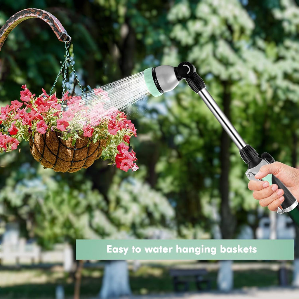 RESTMO Metal Watering Wand, Heavy Duty Garden Hose Wand with 180° Swivel Ratcheting Head, 16'' Hose Nozzle Sprayer with 7 Spray Patterns and Flow Control, for Water Hanging Baskets and Shrubs, Cyan