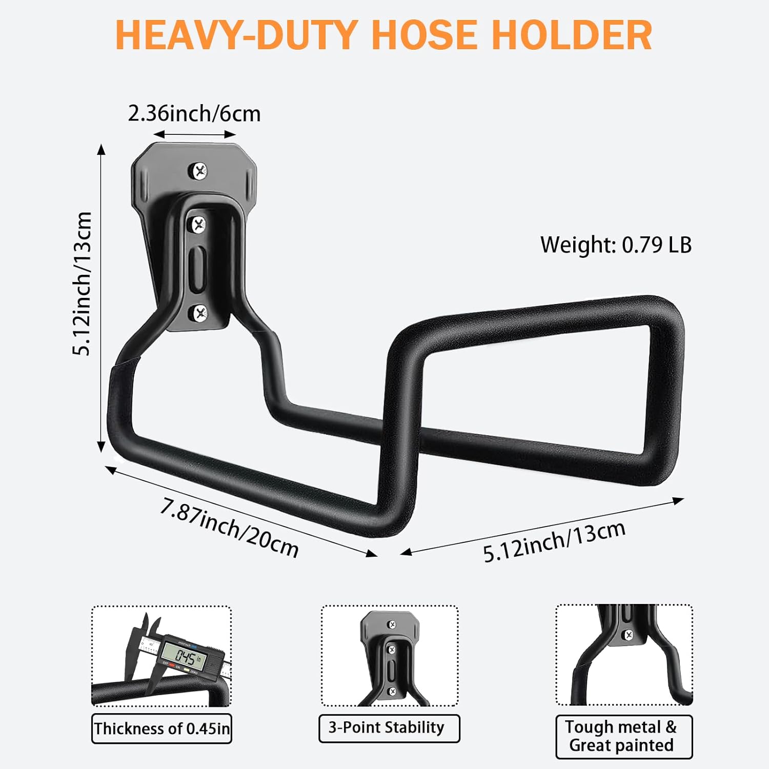 Water Hose Holder, 1 Pack Heavy Duty Wall Mount, Metal Hose Reel, Sturdy Hose Hanger Rack Stand for Outdoor Yard & Garage Storag