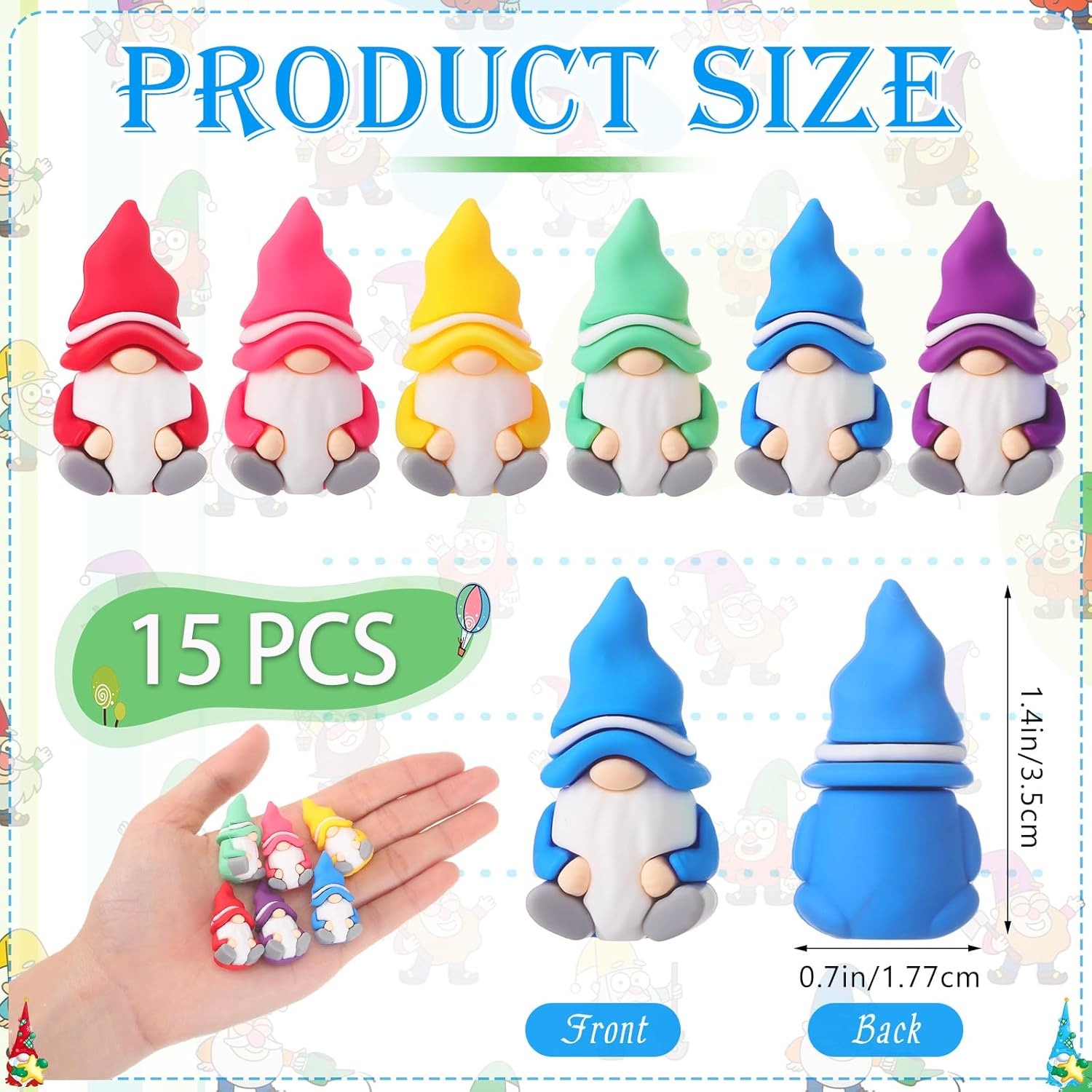 15 Pcs Mini Gnomes Figurines Tiny Fairy Resin Gnomes Statue Garden Bulk for Goody Bag Stuffers Filler Party Favors Gifts Decor Dwarf Statues Garden Dollhouse Micro Landscape Accessories