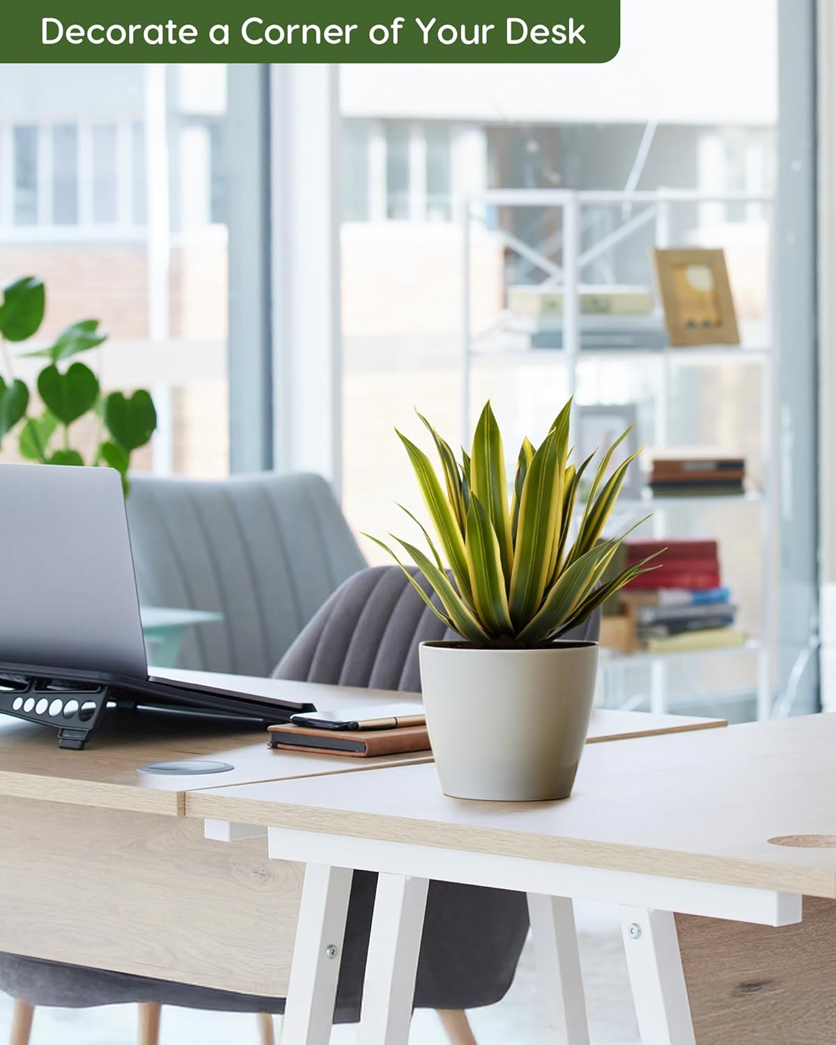 Velener Artificial Outdoor Agave Plants, Golden Outdoor Faux Plants with Broad Sword-Shaped Leaves, Small Size UV Resistant Fake Agave Plants for Indoor and Outdoor Decor(14 Inch)-2 Pack