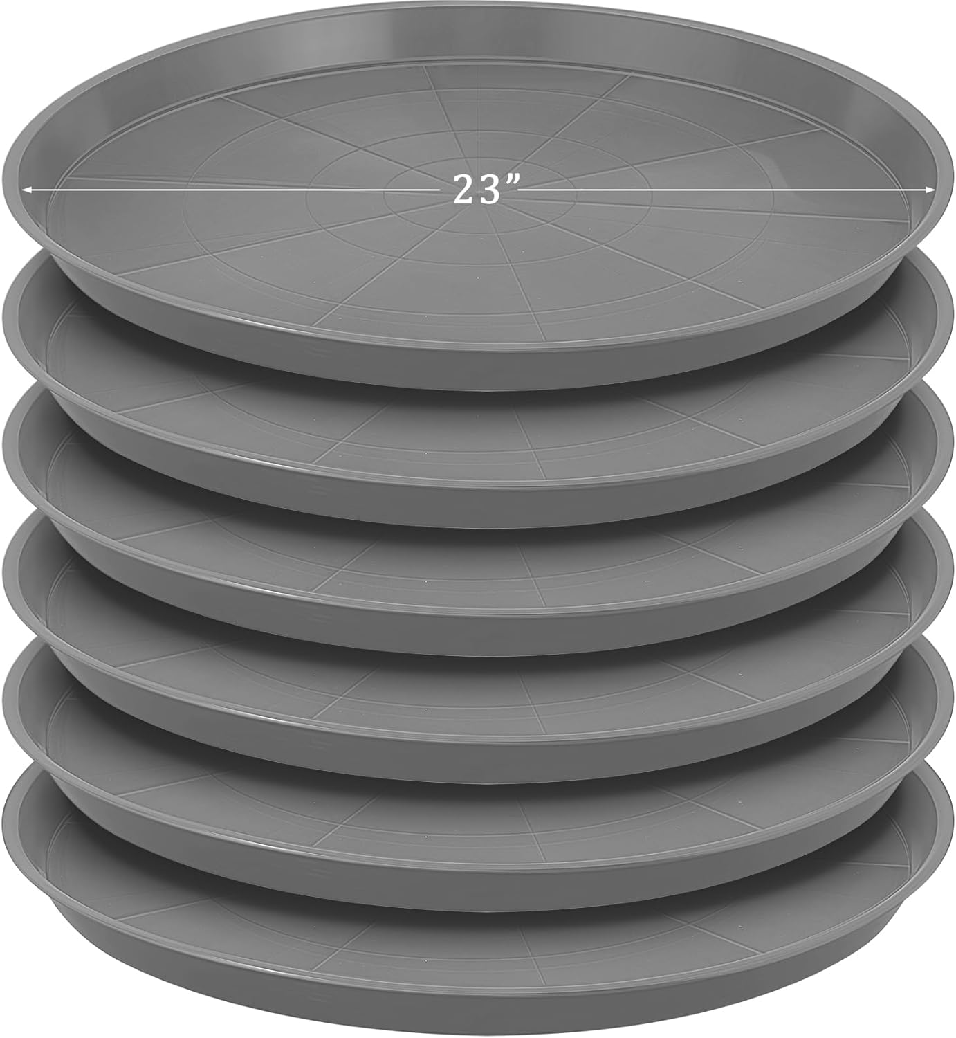 Eccliy 6 Pack Plastic Plant Saucer Heavy Duty Planter Saucers Large Plant Pot Saucers Plastic Water Trays for Indoors and Outdoors Flower Plant Plant Drip (Gray,23 Inch)