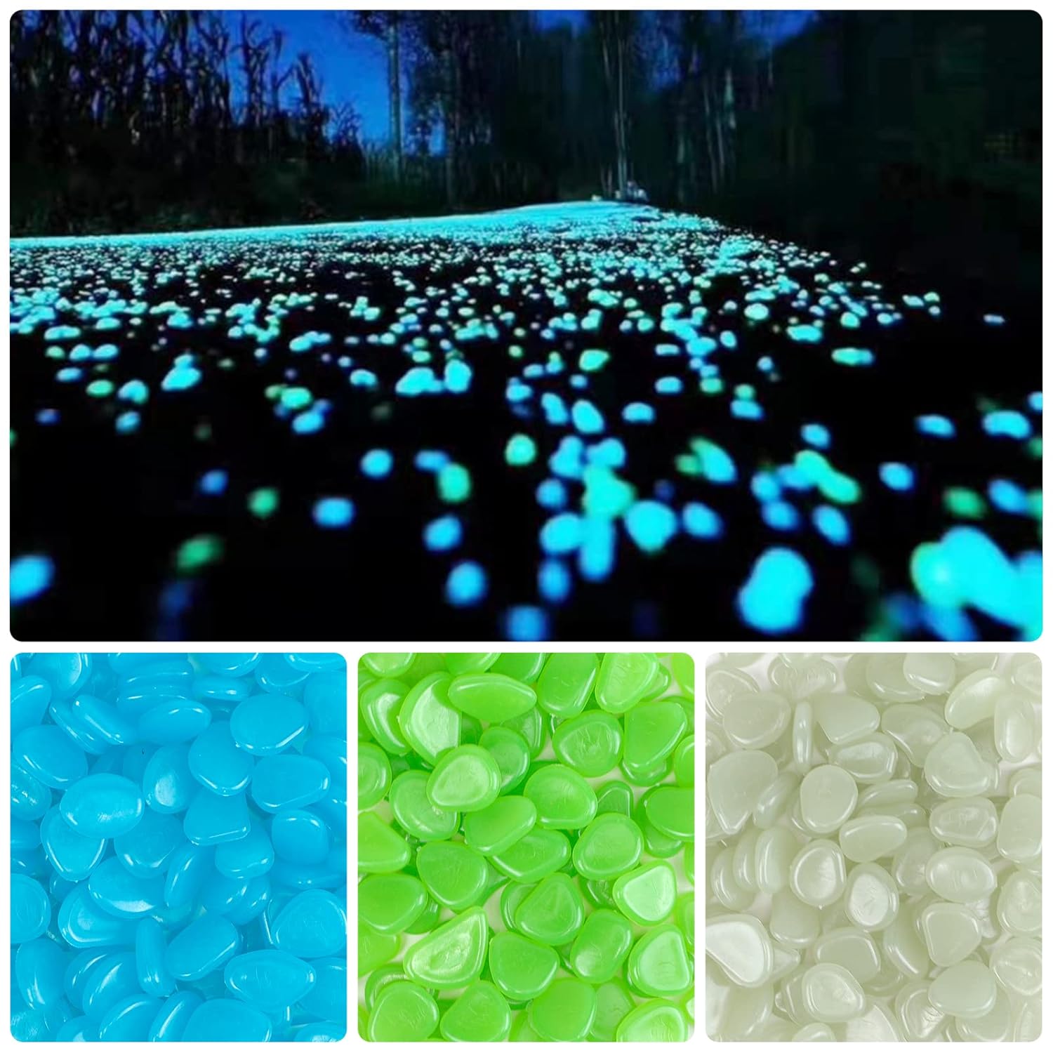 1000PCS Green Long Term Glowing Decorative Stone, Glow in The Dark Rocks Light Perfect Indoor Outdoor Decor Fit for Garden Sidewalk Fish Tank Grass Flower Pots (0.3-04in/0.8-1cm)
