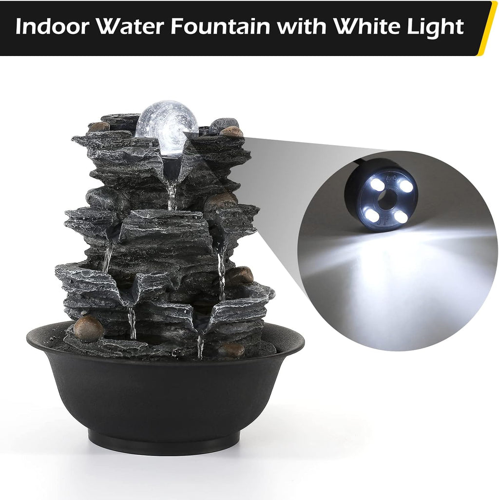 Dyna-Living Tabletop Water Fountain Indoor Waterfalls Fountains with White LED Light Decorative Feng Shui Tabletop Fountain with Automatic Pump