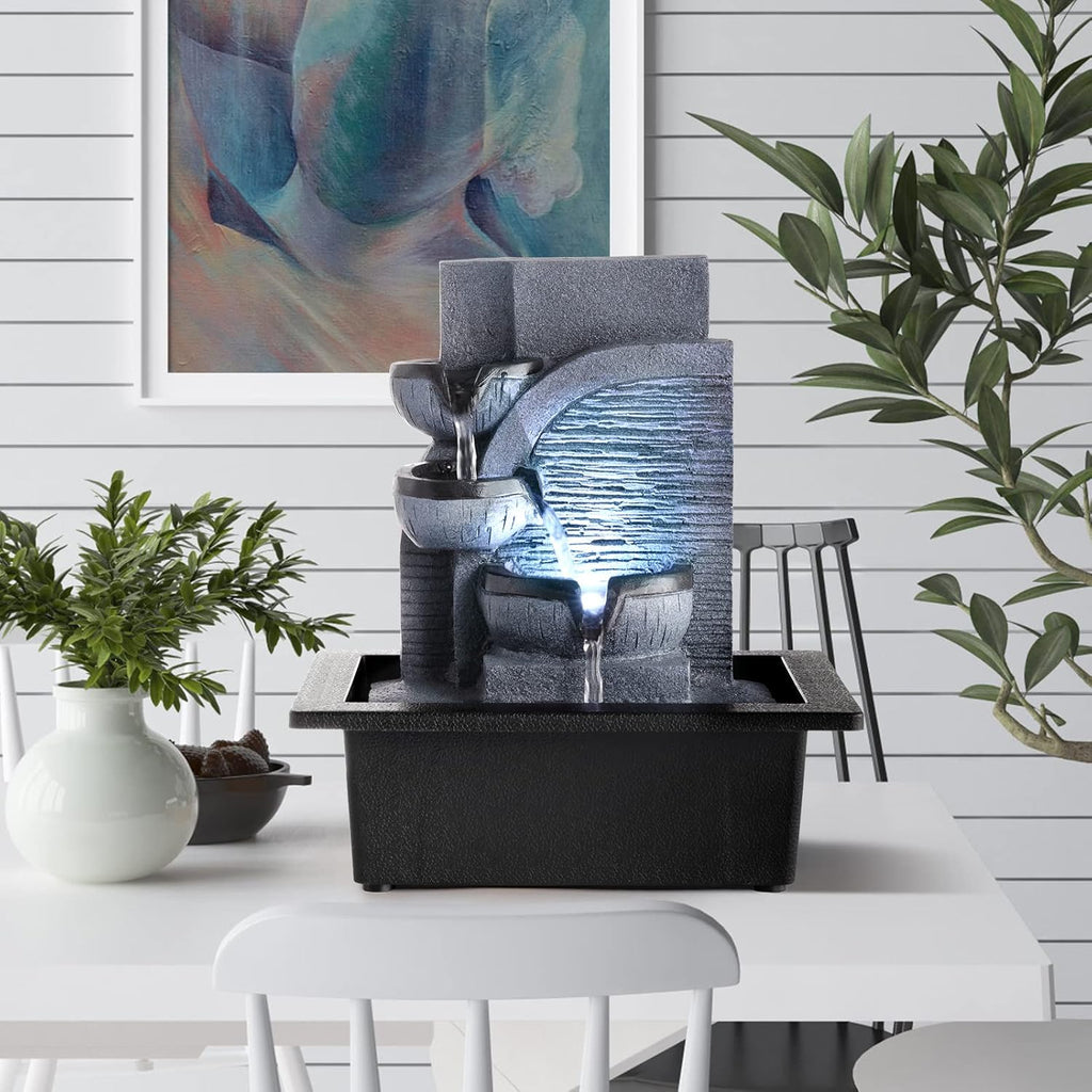 WICHEMI Water Fountains Indoor Waterfall Fountain Tabletop Fountain with LED Light Water Feature Indoor Zen Meditation for Home and Office Indoor Spaces Decor (Style 6)