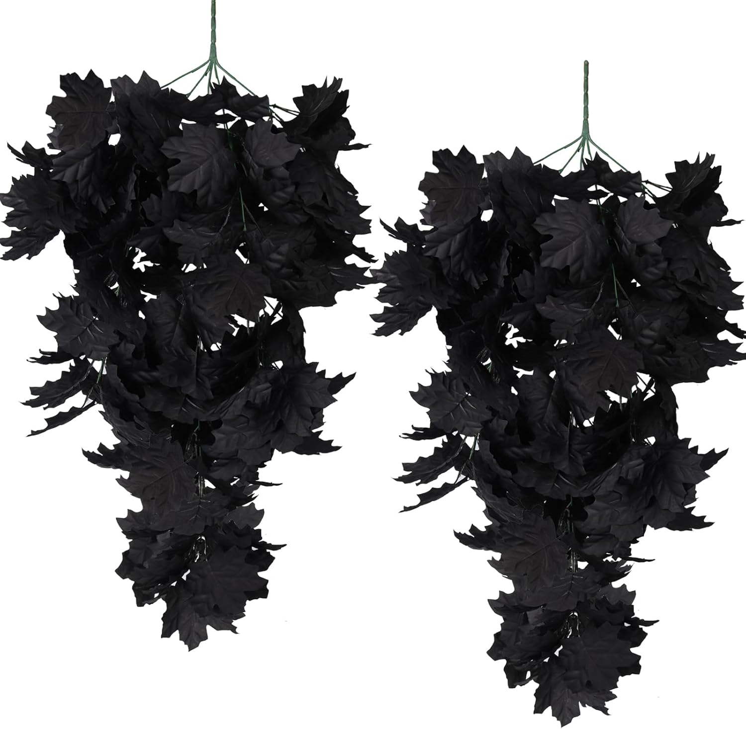 RECUTMS Black Maple Leaf Garland 2PCS Artificial Hanging Fall Halloween Maples Leaves Swag Plants 2.5ft Faux Silk Autumn Garlands for Indoor Outdoor Thanksgiving Party Home Room Fireplace Patio Decor