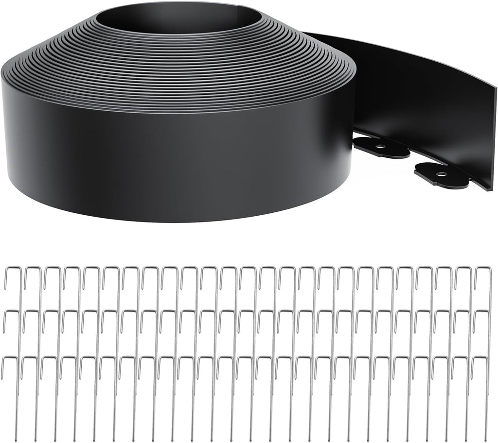 Landscape Edging 4 Inch Tall 60FT with 75Pcs Metal Spikes, Plastic Garden Edging Border Landscape Edging Border Lawn Edging for Landscaping, Flower Bed, Yard