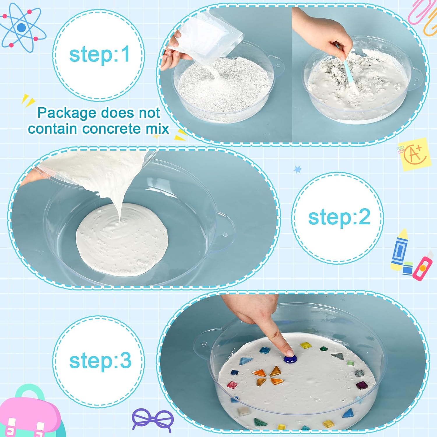 24 Pcs Stepping Stone Kit Includes Concrete Mold, Mosaic Tiles and Carving Tools, DIY Craft Handmade Stepping Stone Kit for Kids, Family, Garden Outdoor Decor, No Concrete Mix(Round,8.3 Inch)