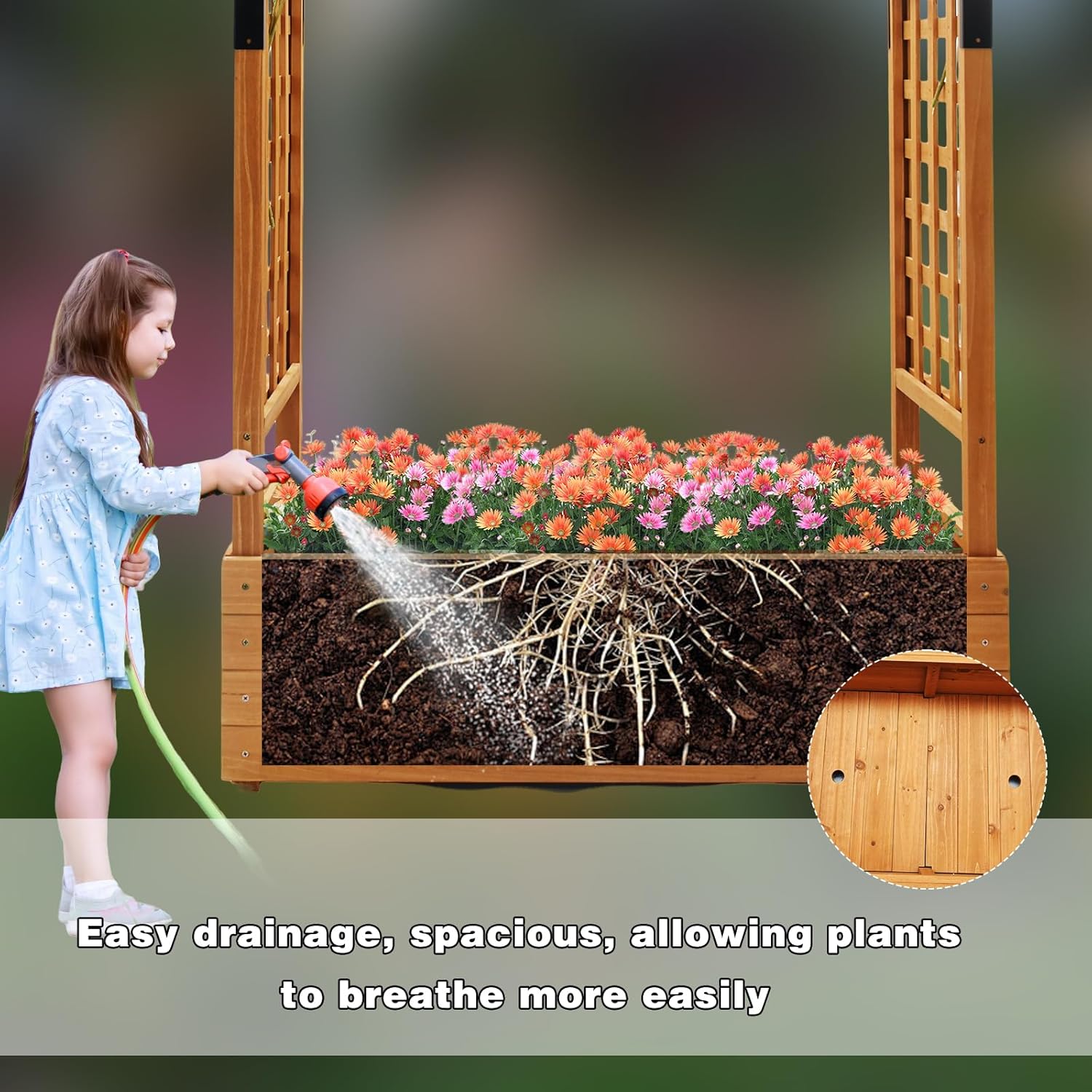 Raised Garden Bed with Wood Trellis Set of 2 Outdoor Planter Box for Tomatoes Climbing Vegetables Herbs Flowers Patio Pots Tall Hanging Roof 2 Drainage Holes Orange, 42.5" L x 17.3" W x 66.1" H