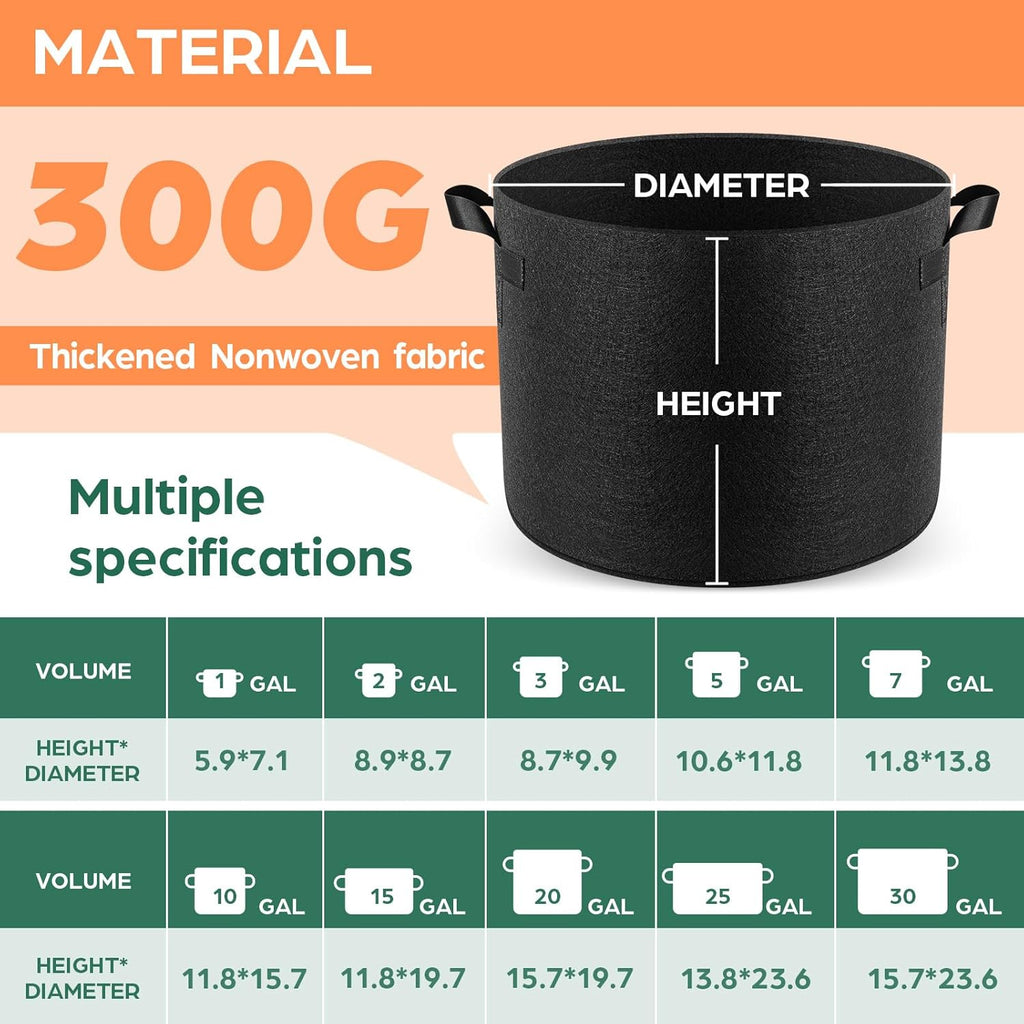 10 Pack 2 Gallon Grow Bags, Thickened Nonwoven Fabric Planter Pots with Handles, Heavy Duty 300G Garden Pots for Tomato, Potato and Vegetable