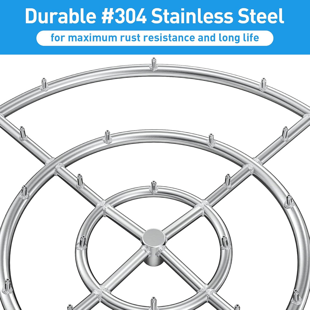 Stanbroil 30" High Flame Round Jet Burner Ring for Natural or Propane Gas Fire Pit, 304 Series Stainless Steel, Triple Ring