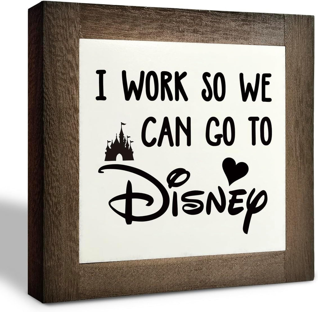 Inspirational Wood Signs, Box Wood Plaques Desk Décor, Decorative Plaques and Signs, Rustic Office Decor Art, Motivational Office Desk Decoration, Farmhouse Home Decor, I Work So We Can Go to E