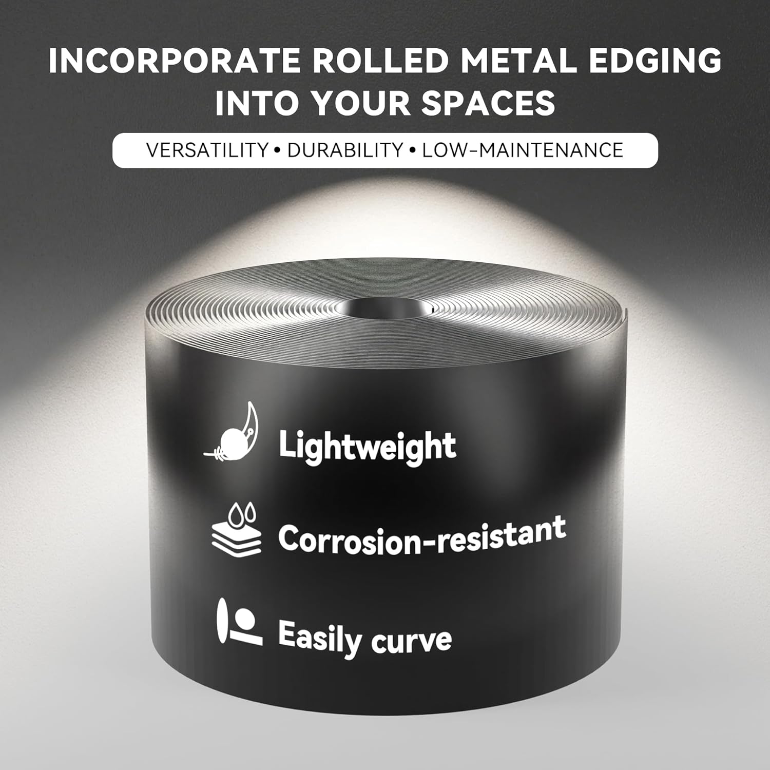 Worth Galvanized Steel Landscape Edging 4.5" x50' Metal Garden Edging Roll Flexible Bender Border with 16Pcs Stakes for Lawn, Flower Bed Edges, Black