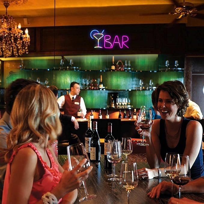 iKefe Neon LED Signs Bar Letter Light Up Beer with Remote/Blue Cocktail Glass Pink LED, USB & Battery Operated Bar Light for Home Bar, Business, Pub, Bistro, Halloween Party, Wall Art Decorations