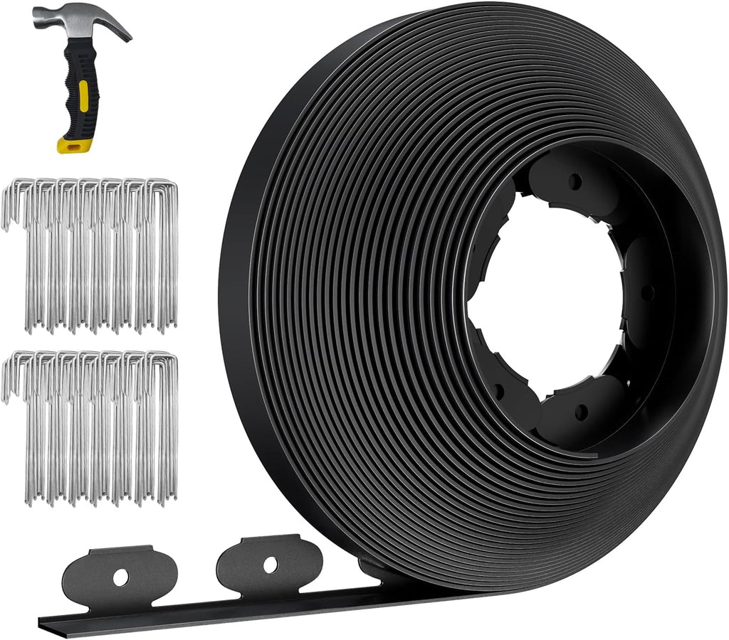 66FT Landscape Edging 2 in Tall with 70 Spikes, Garden Edging Border and 1 Hammer, Plastic Landscape Edging Border Lawn Edging for Landscaping, Flower Beds, Yard
