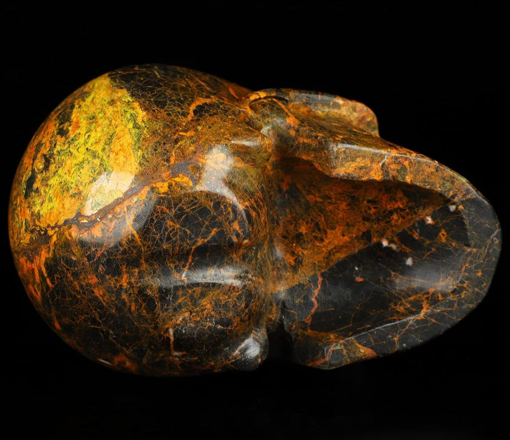Skullis 5.0" Orpiment Crystal Skull, Hand Carved Gemstone Fine Art Sculpture, Reiki Healing Stone Statue.2236 Z8
