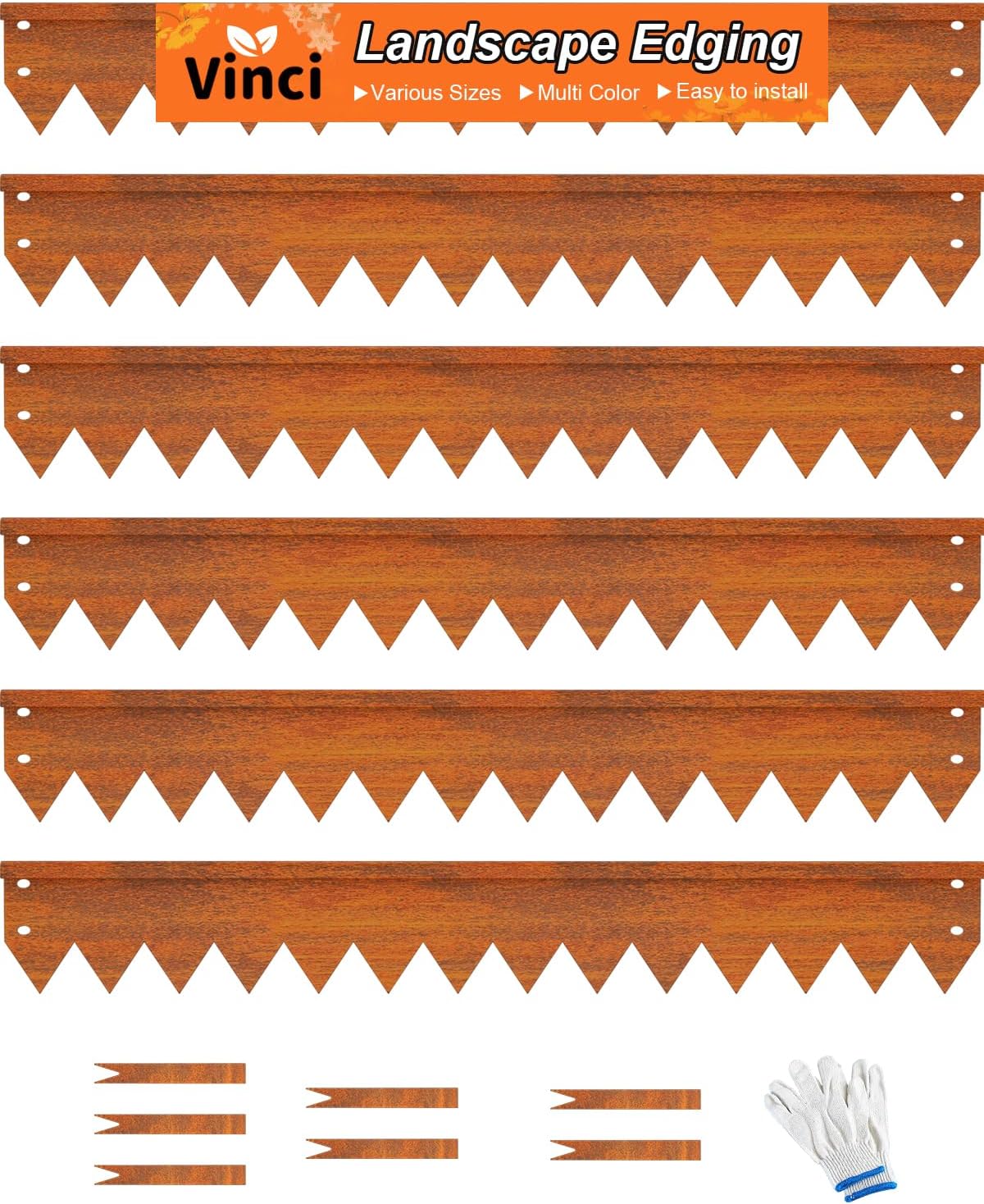 Vinci Landscape Edging Border, 40" L x 6" H 6Pack 20FT Total Rusted Corten Steel Garden Edging with Spikes, Sturdy Elegant Metal Lawn Broder for Flower Beds, Pathways, Paver Edges and Yard