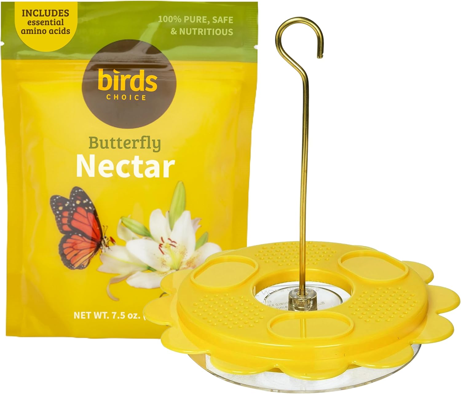 Birds Choice Butterfly Feeder with 12 oz Nectar Capacity and Fruit Trays + Butterfly Nectar 7.5 oz Resealable Pouch (Makes Up to 6 Cups)