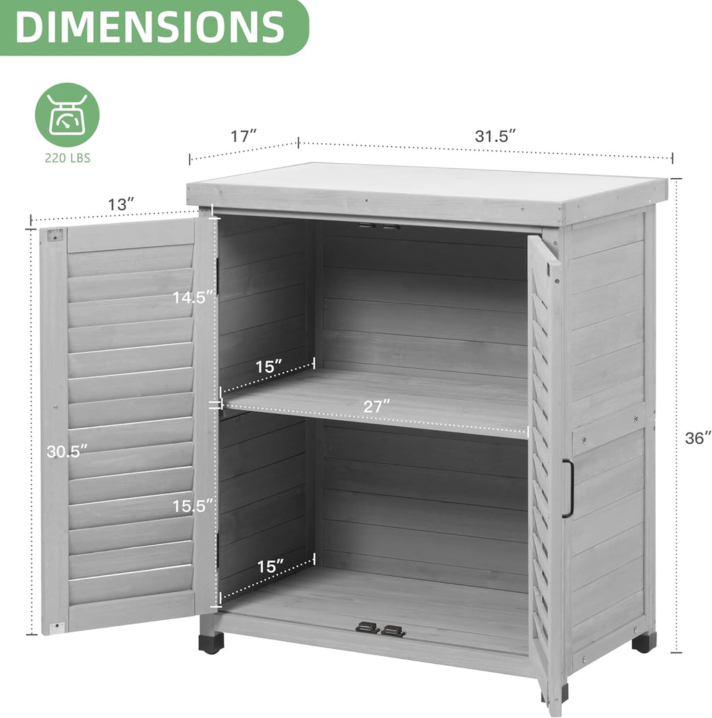 Potting Bench with Storage Cabinet and Metal Table Top for Outdoor Patio, Garden Furniture Wood Workstation