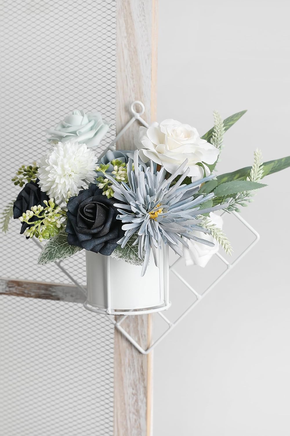 Blue White Artificial Flowers Silk Fake Roses Peonies Greenery Combo Box Set for DIY Wedding Bouquets Bridal Shower Centerpieces Floral Arrangements Party Tables Home Decoration