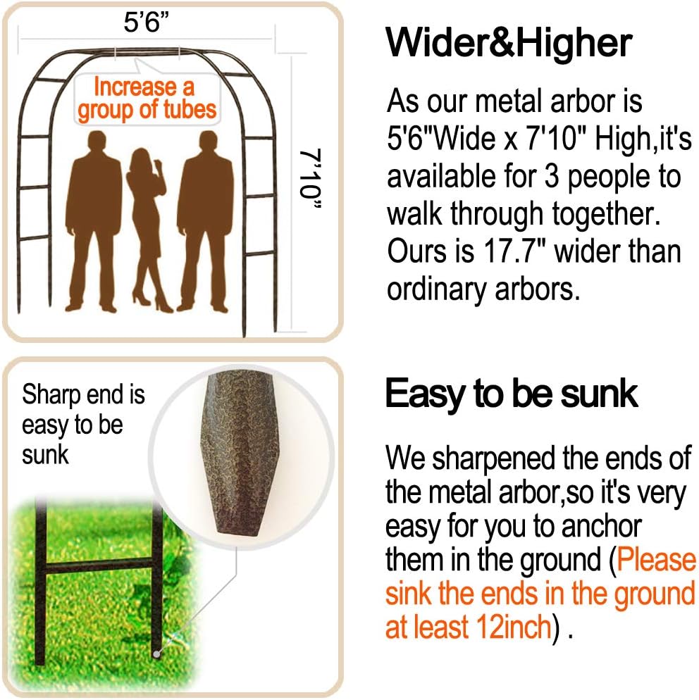 Metal Garden Arch,7.8 Feet High x 5.5 Feet Wide Sturdy Metal Arbor with Sharp Ends for Climbing Vines and Plants,Weddings Quinceaneras Party Decoration