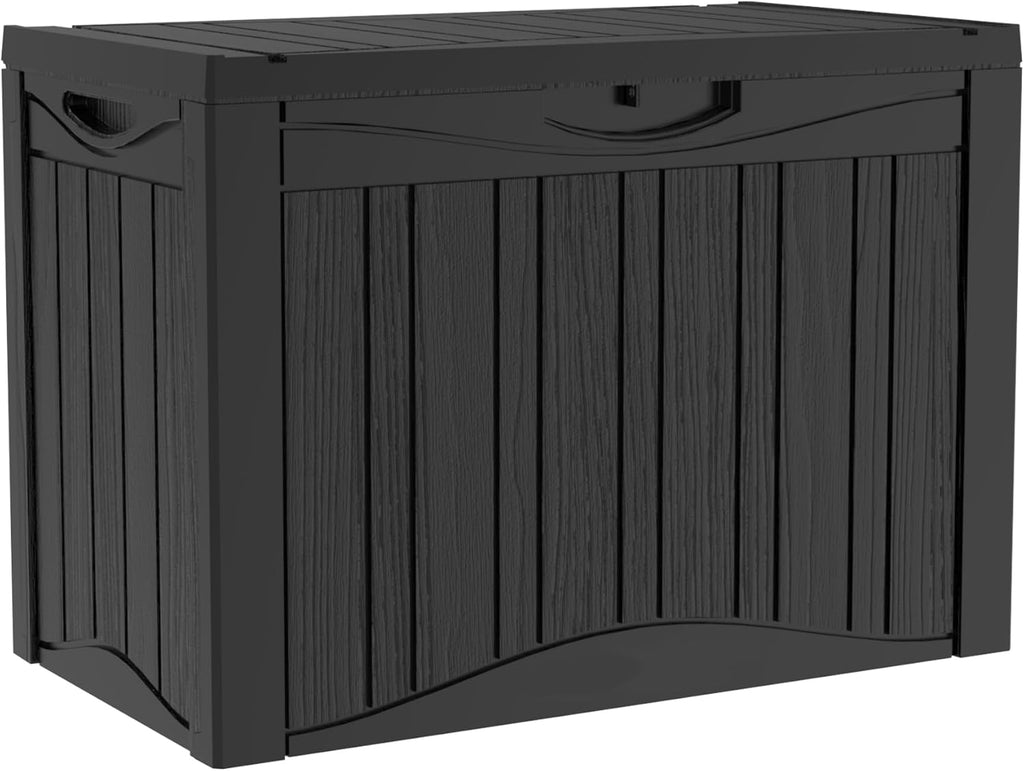 50 Gallon Lockable Resin Deck Box, Waterproof & UV-Resistant Outdoor Storage Box for Outdoor Cushion Storage, Garden Tools & Pool Accessories Storage, Black