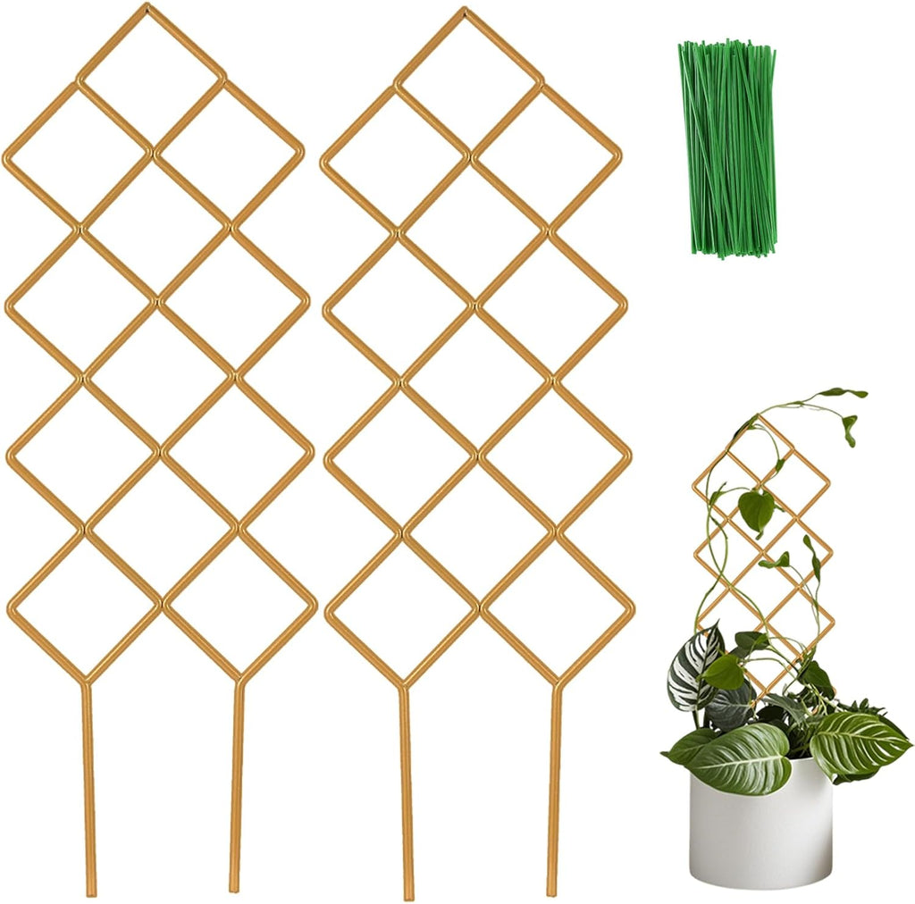 Metal Plant Trellis Indoor, 16.36 inch Small Trellis for Potted Plants Geometric Shape Lattice for Ivy Vines Hoya Houseplants Flower Support 2 Pack