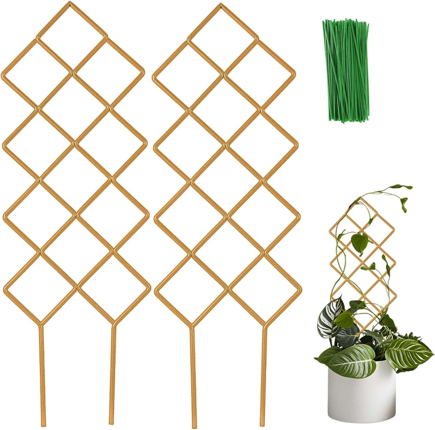 Metal Plant Trellis Indoor, 16.36 inch Small Trellis for Potted Plants Geometric Shape Lattice for Ivy Vines Hoya Houseplants Flower Support 2 Pack