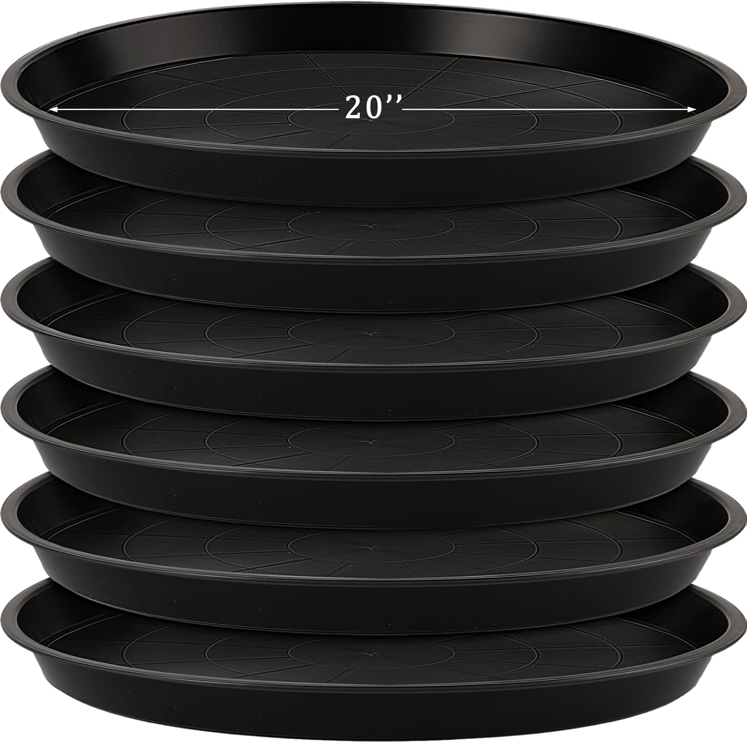 Eccliy 6 Pack Plastic Plant Saucer Heavy Duty Planter Saucers Large Plant Pot Saucers Plastic Water Trays for Indoors and Outdoors Flower Plant Plant Drip (Black,20 Inch)