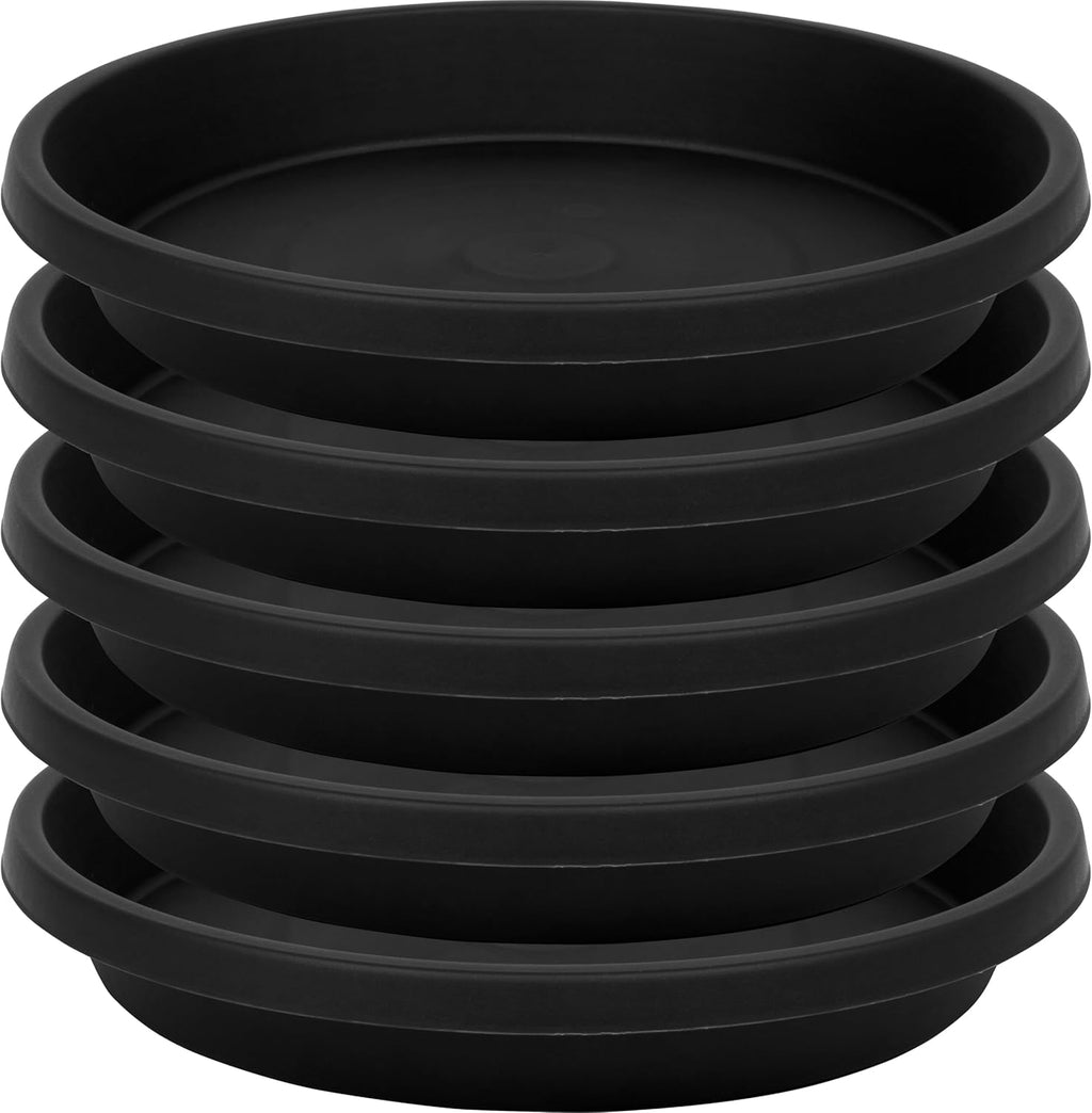 Plant Saucer 5 Pack 6 Inch, Sturdy 8 10 12 14 16 18 20 Inch Plant Trays for Pots, Water Catcher Tray for Plants, Plastic Plant Saucers for Indoors (6inch-Black)