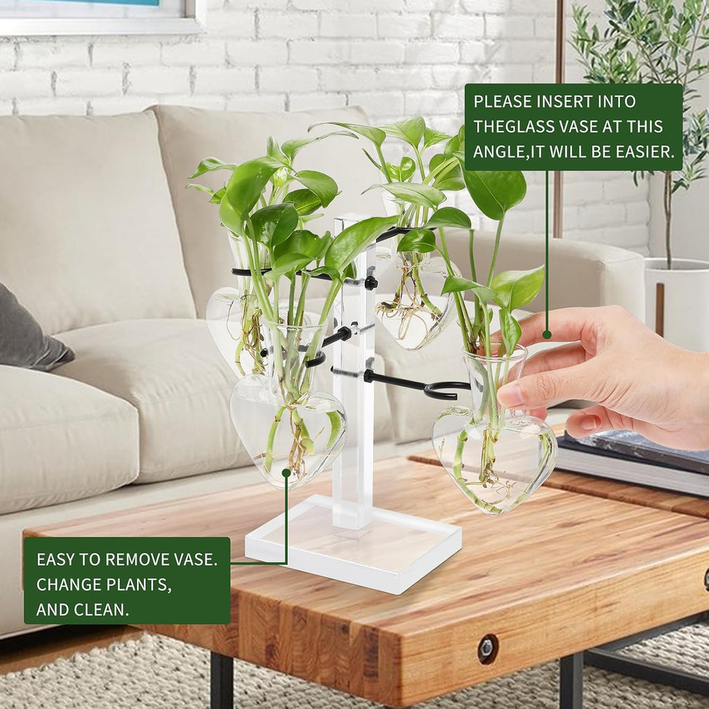 Clear Plants Propagation Stations Terrarium Kit Birthday Gift for Women for Indoor Home Office Decor Acrylic Plant Accessories - 4 Love Hear Vase