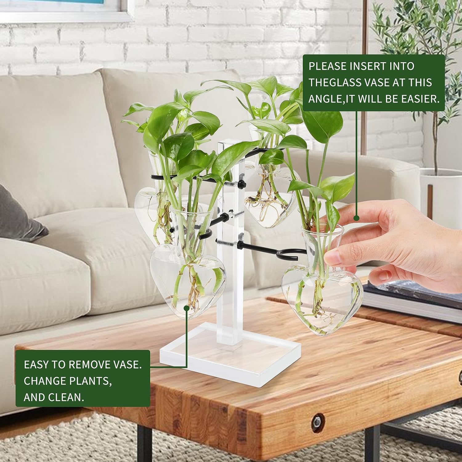 Clear Plants Propagation Stations Terrarium Kit Birthday Gift for Women for Indoor Home Office Decor Acrylic Plant Accessories - 4 Love Hear Vase