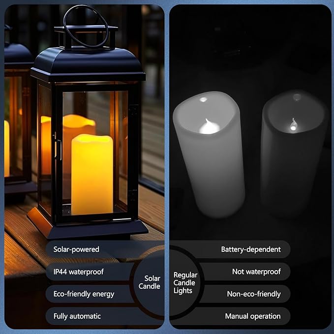 salipt Solar Powered Candles - 3.25" x 4"5" 6" Waterproof LED Flameless Pillar Candle Set,Dusk to Dawn, Rechargeable Solar Battery Included,Waterproof for Patio Decor,Set of 3