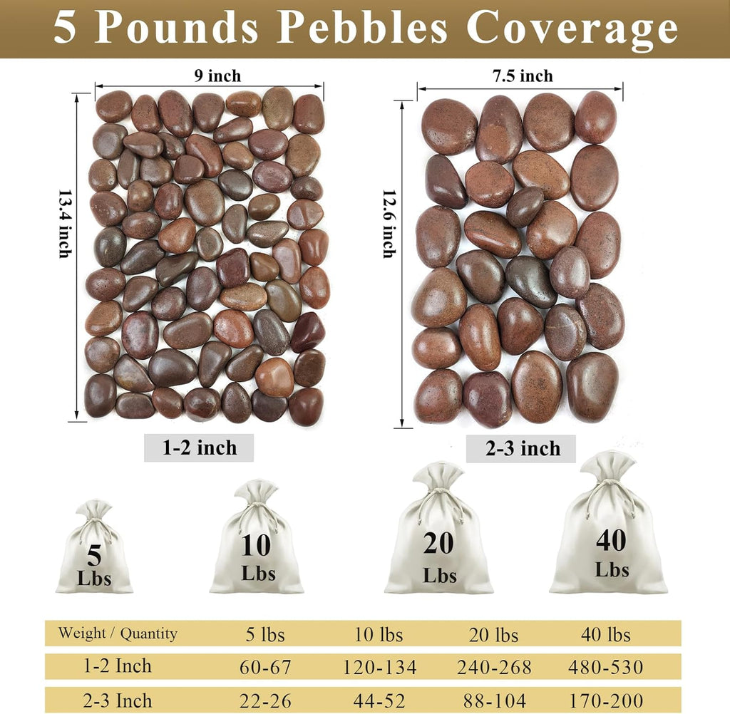 10 lbs Red River Rocks, 1-2 Inch Polished Pebbles for Indoor Plants, Decorative Rocks Stones for Landscaping, Vases, Aquariums, Fountains, Pathways, Backyard and Garden