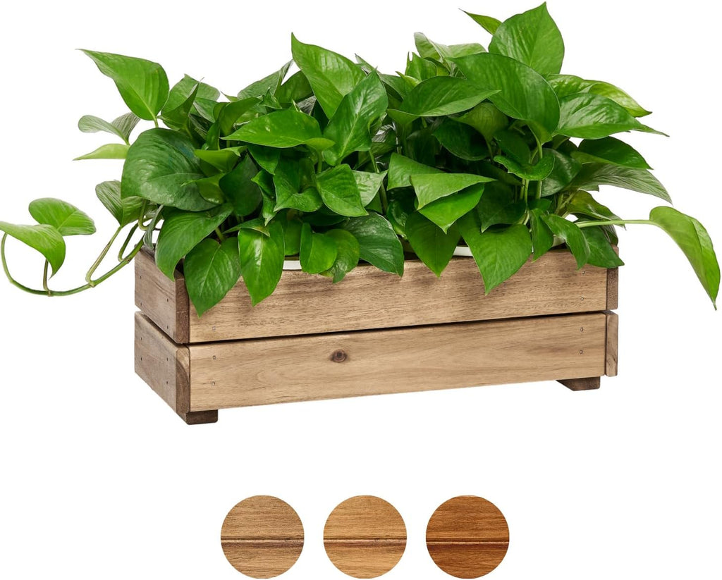 Wooden Planter Box, Storage Box 17”L x6”W x5.5”H with Crate Style, Acacia Wood Flower Container, Rustic Rectangle Planter for Planting, Decor and Storage - 3 Colors (Natural)