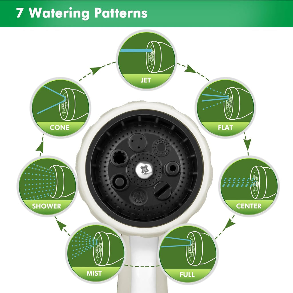 RESTMO Metal Watering Wand, Heavy Duty Garden Hose Wand with 180° Swivel Ratcheting Head, 16'' Hose Nozzle Sprayer with 7 Spray Patterns and Flow Control, for Water Hanging Baskets and Shrubs, White