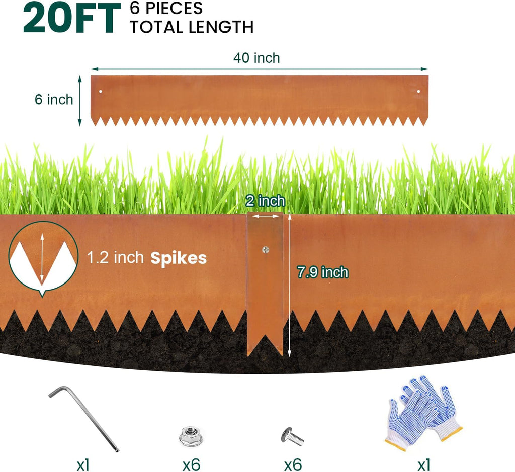 Corten Steel Landscape Edging Steel Landscaping Edging Metal Garden Edging Lawn Edge Border Rust Patina 40 Inch Strips 6 Inch Depth Hammer-in for Outdoor Yard Lawn Flower Plant 6 pcs